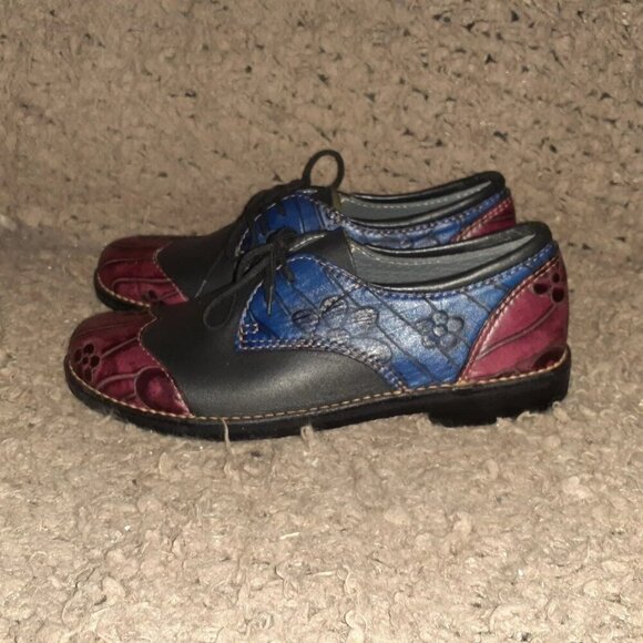 BILTRITE-Blue/Purple Leather-Floral Pattern-Wingtip Oxfords-Sz 6-NWOB - Picture 2 of 7